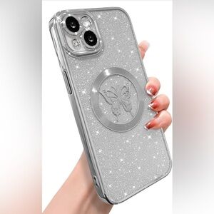 Silver Glitter Butterfly Phone Case